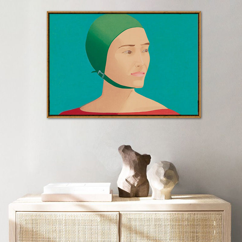 Frendorf | Frau mit Helm Wanddekoration Texturierte Pop-Art Hausinterieur Leinwanddruck in Grün
