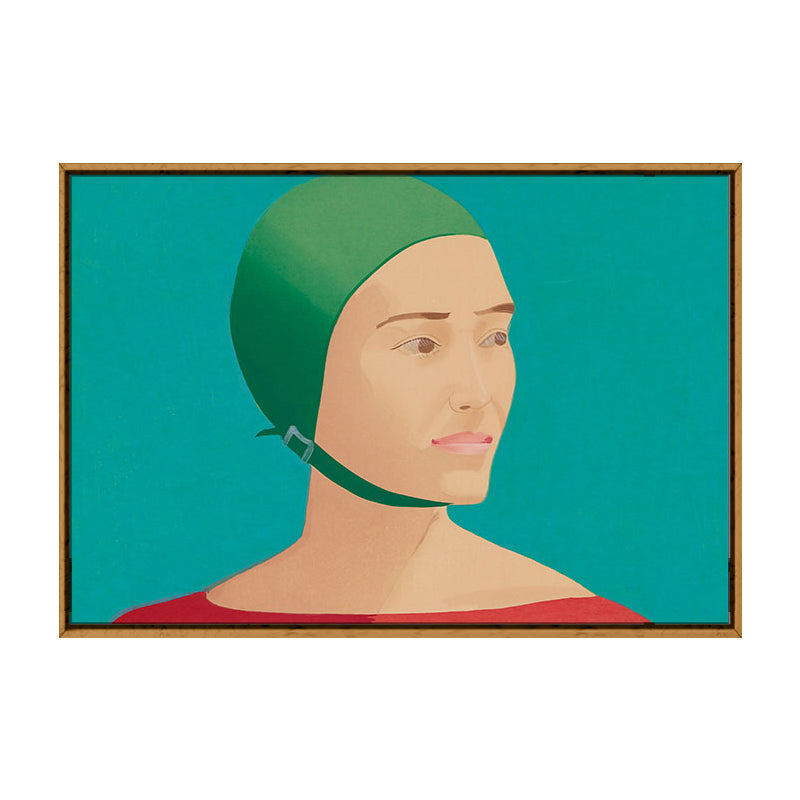 Frendorf | Frau mit Helm Wanddekoration Texturierte Pop-Art Hausinterieur Leinwanddruck in Grün