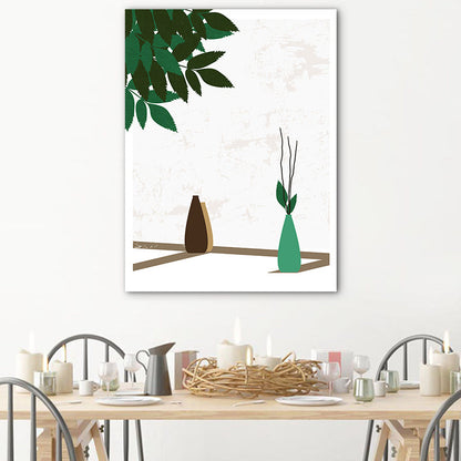 Frendorf | Blumenvasen und Schattenleinwand Wandkunst für Hausinterieur, Grün, Mehrere Größen