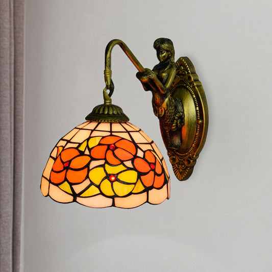 Frendorf | Blumen Wandmontierte Licht Tiffany Beige Glas 1 Kopf Messing Meerjungfrau Wandlampe Leuchte für Flur