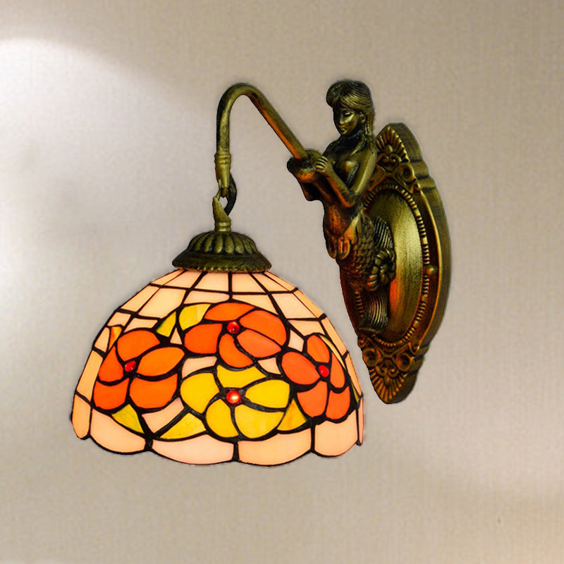 Frendorf | Blumen Wandmontierte Licht Tiffany Beige Glas 1 Kopf Messing Meerjungfrau Wandlampe Leuchte für Flur