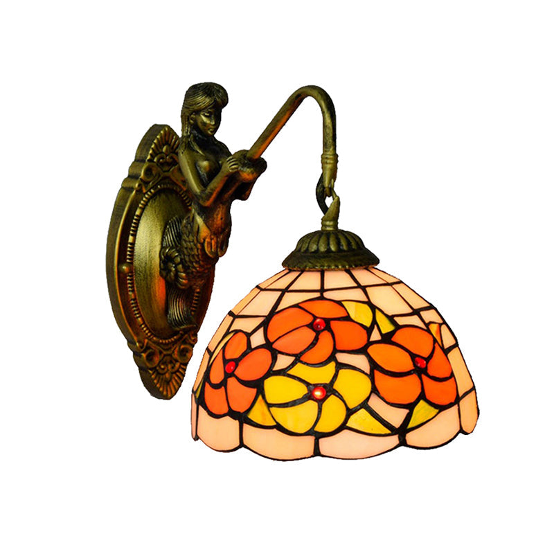 Frendorf | Blumen Wandmontierte Licht Tiffany Beige Glas 1 Kopf Messing Meerjungfrau Wandlampe Leuchte für Flur