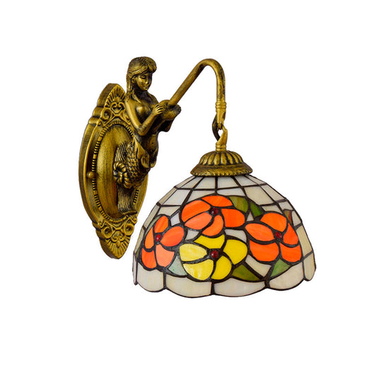 Frendorf | Blumen Wandmontierte Licht Tiffany Beige Glas 1 Kopf Messing Meerjungfrau Wandlampe Leuchte für Flur