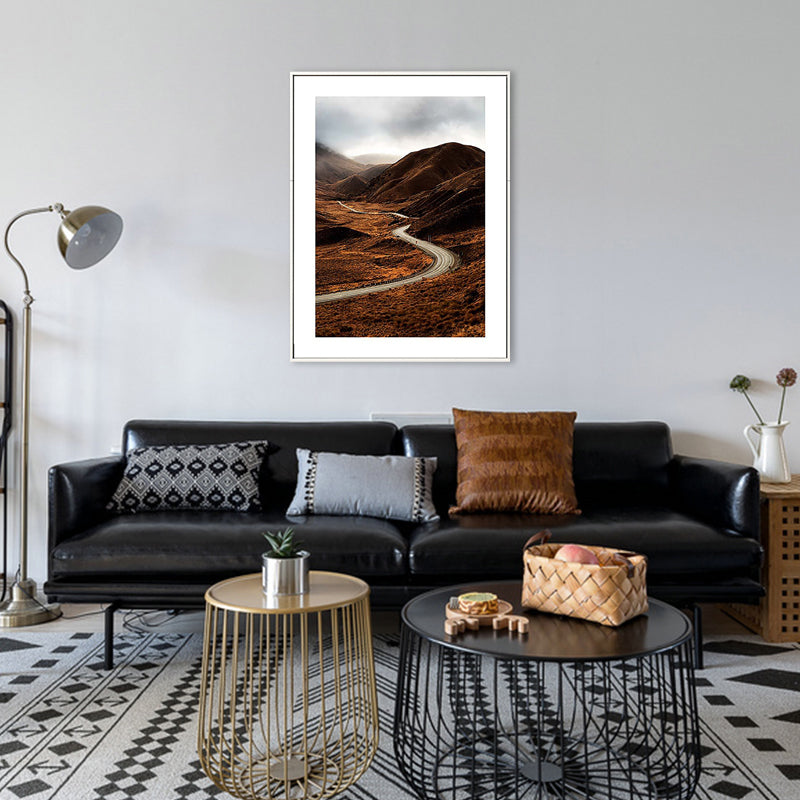 Frendorf | Braun Mountain Curve Road Leinwand Zeitgenössische Texturierte Wanddekoration für das Wohnzimmer