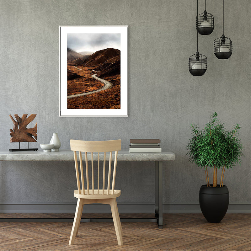 Frendorf | Braun Mountain Curve Road Leinwand Zeitgenössische Texturierte Wanddekoration für das Wohnzimmer