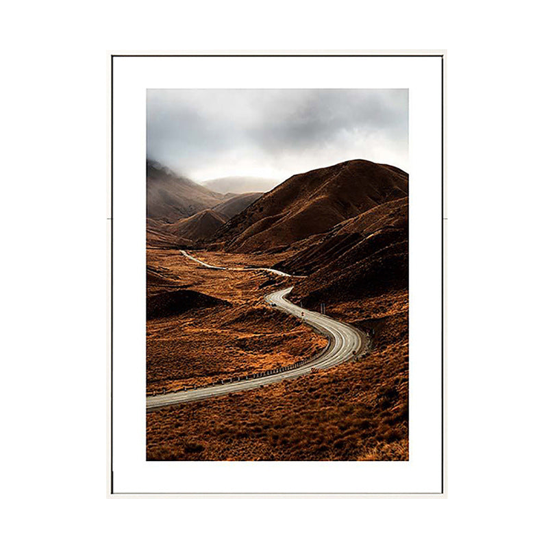 Frendorf | Braun Mountain Curve Road Leinwand Zeitgenössische Texturierte Wanddekoration für das Wohnzimmer