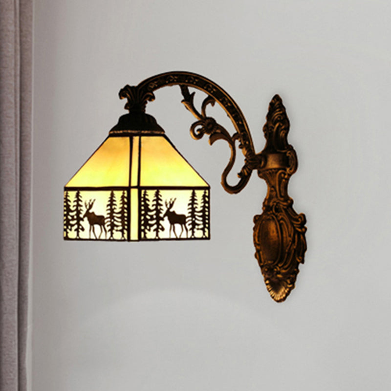 Frendorf | 1 Licht Forest Deer Wandlamp met Lodge Shade Tiffany Rustieke Wandarmatuur in Beige voor Hotel