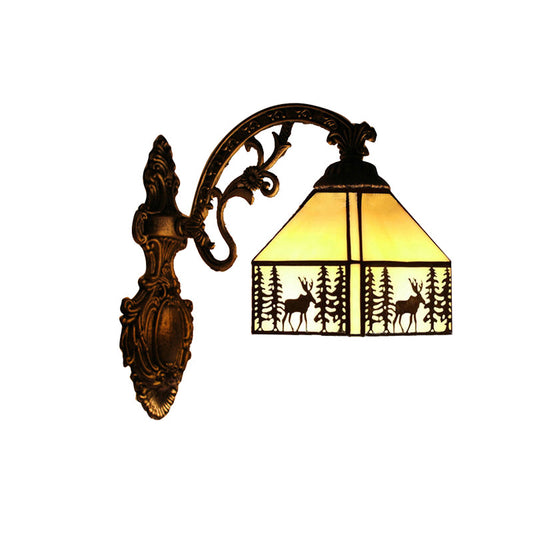 Frendorf | 1 Licht Forest Deer Wandlamp met Lodge Shade Tiffany Rustieke Wandarmatuur in Beige voor Hotel