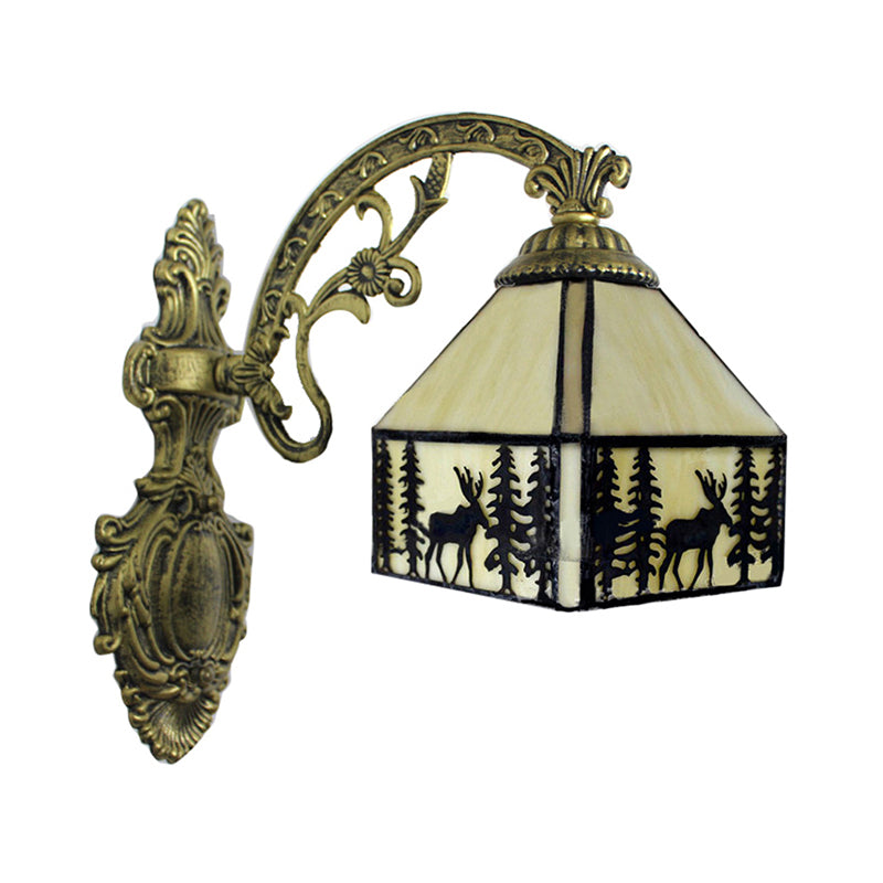 Frendorf | 1 Licht Forest Deer Wandlamp met Lodge Shade Tiffany Rustieke Wandarmatuur in Beige voor Hotel
