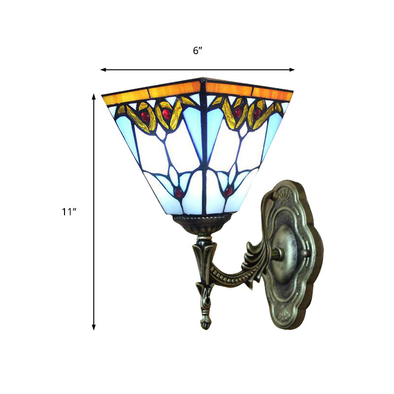Frendorf | Pyramide Studie Kamer Wandlamp Gevlochten Glas 1 Kop Tiffany Victoriaanse Wandlamp in Blauw