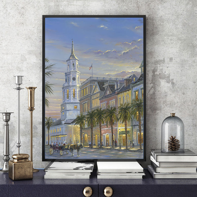 Frendorf | Grand Building View Painting Gelbes Impressionismus Stil Wandkunst Druck für Esszimmer