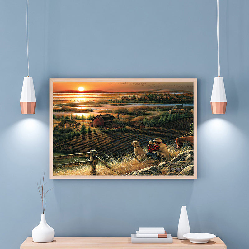 Frendorf | Braun Farmfield Sonnenuntergang Szene Leinwand Impressionismus Stil Texturiertes Wanddekor für das Esszimmer