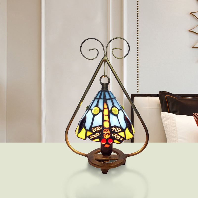 Mehrfarbige lebendige Muster Schreibtischlampe 1 Licht rustikales Tiffany-Glas Schreibtischlicht in Blau/Orange für Café