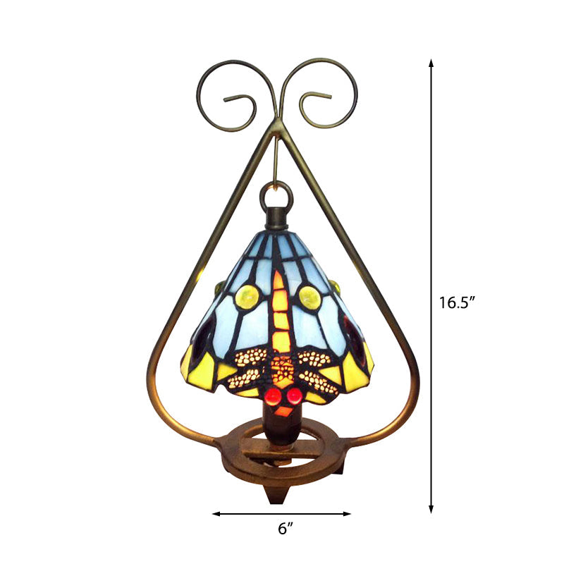 Mehrfarbige lebendige Muster Schreibtischlampe 1 Licht rustikales Tiffany-Glas Schreibtischlicht in Blau/Orange für Café