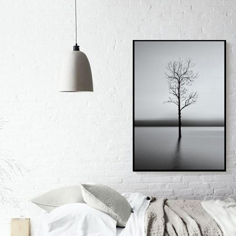 Frendorf | Blattloser Baum Wandkunstdruck Nordische Ästhetik Foto Pflanze Leinwand in Grau für Schlafzimmer