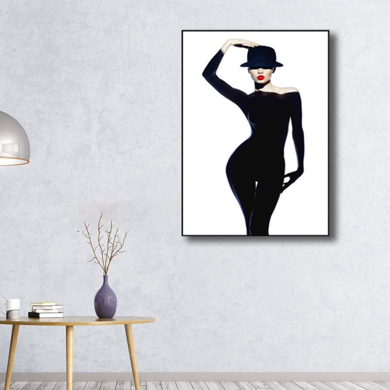 Frendorf | Glam Fashion Frau Leinwanddruck Schwarz und Weiß Texturiert Wandkunst Dekor für Raum