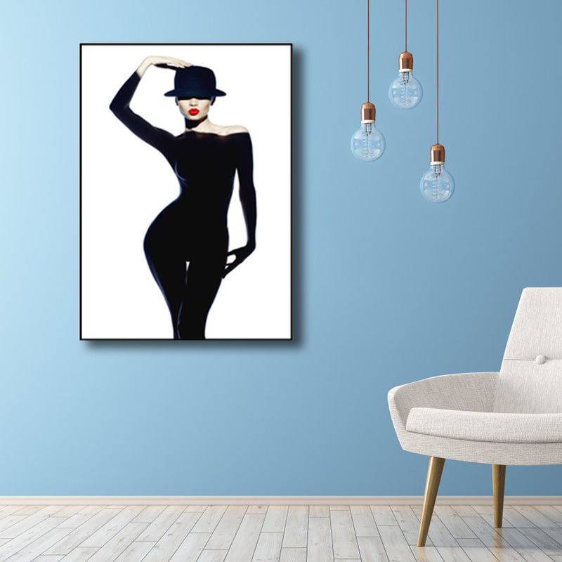 Frendorf | Glam Fashion Frau Leinwanddruck Schwarz und Weiß Texturiert Wandkunst Dekor für Raum