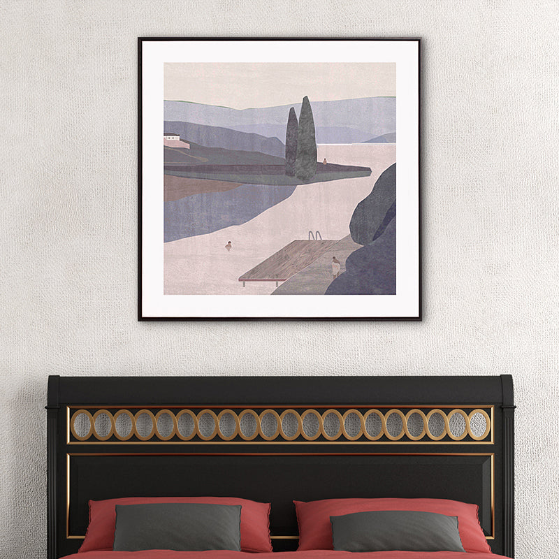 Frendorf | Bergsee Landschaft Leinwand Nordic Stil Texturiertes Wandkunst Dekor in Hellfarbe