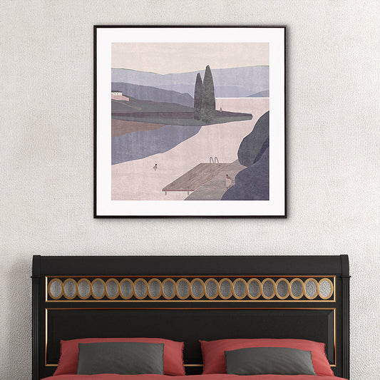 Frendorf | Bergsee Landschaft Leinwand Nordic Stil Texturiertes Wandkunst Dekor in Hellfarbe