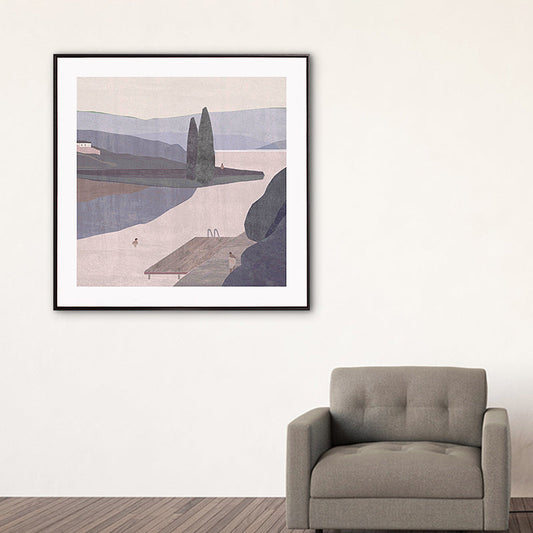 Frendorf | Bergsee Landschaft Leinwand Nordic Stil Texturiertes Wandkunst Dekor in Hellfarbe
