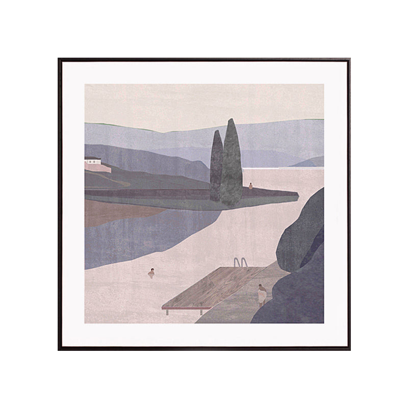 Frendorf | Bergsee Landschaft Leinwand Nordic Stil Texturiertes Wandkunst Dekor in Hellfarbe