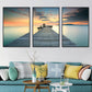 Frendorf | Seaside Bridge Scene Art Print Moderne Canvas Multi-Piece Schilderij in Zachte Kleur, Set van Drie
