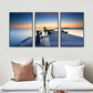 Frendorf | Seaside Bridge Scene Art Print Moderne Canvas Multi-Piece Schilderij in Zachte Kleur, Set van Drie