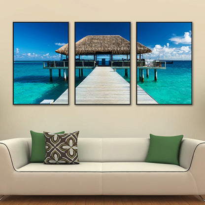 Frendorf | Seaside Bridge Scene Art Print Moderne Canvas Multi-Piece Schilderij in Zachte Kleur, Set van Drie