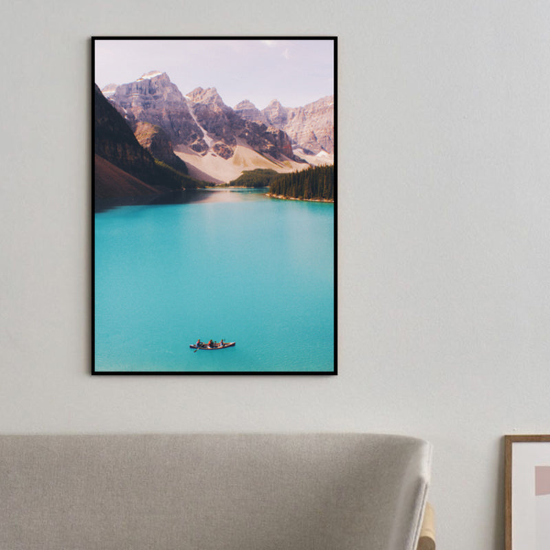 Bergsee Natur Landschaft Kunstdruck Texturiert Modernes Haus Innen Wanddekoration in Blau