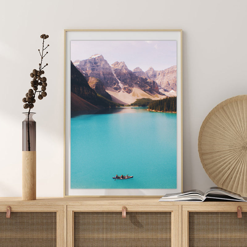 Bergsee Natur Landschaft Kunstdruck Texturiert Modernes Haus Innen Wanddekoration in Blau