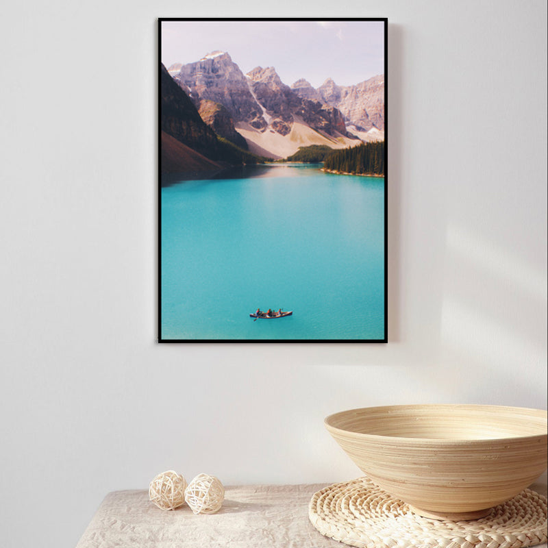 Bergsee Natur Landschaft Kunstdruck Texturiert Modernes Haus Innen Wanddekoration in Blau