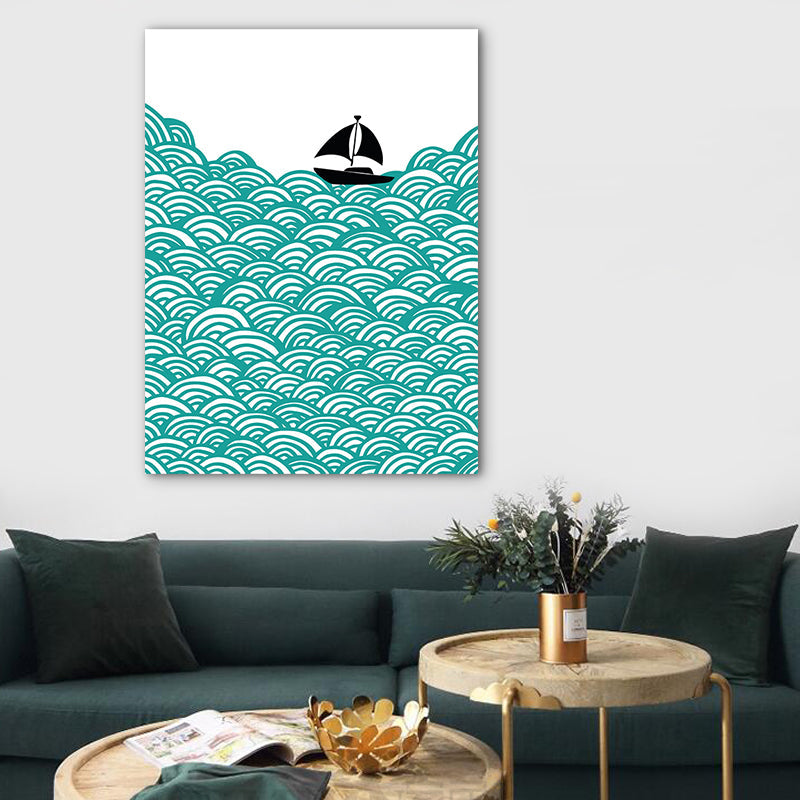 Frendorf | Grün Sea Segelboot Landschaft Leinwand Texturiert Nordic Stil Haus Innen Wand Kunst Druck
