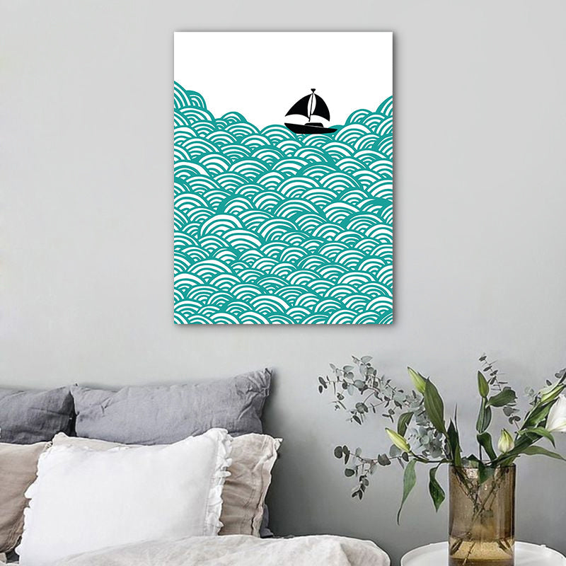 Frendorf | Grün Sea Segelboot Landschaft Leinwand Texturiert Nordic Stil Haus Innen Wand Kunst Druck
