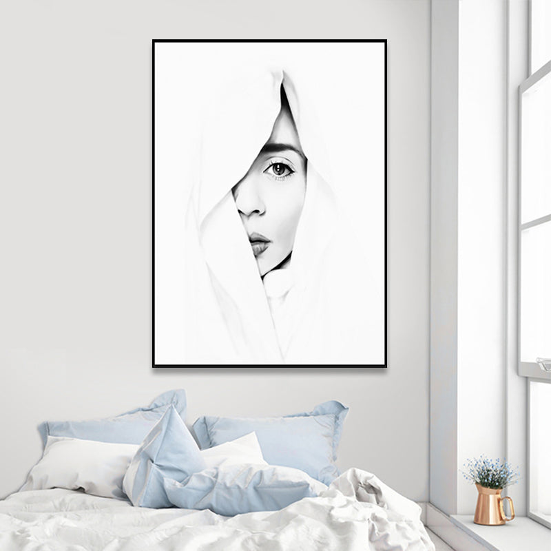 Frendorf | Witte Half-Face Meisje Schilderij Textured Moderne Stijl Meisjes Slaapkamer Canvas Muurdecoratie