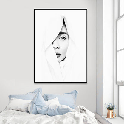 Frendorf | Witte Half-Face Meisje Schilderij Textured Moderne Stijl Meisjes Slaapkamer Canvas Muurdecoratie