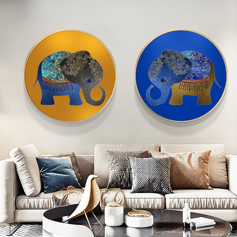 Frendorf | Elefant Wandkunst Dekor Texturiert Asiatischer Stil für Esszimmer Eingewickelte Leinwand