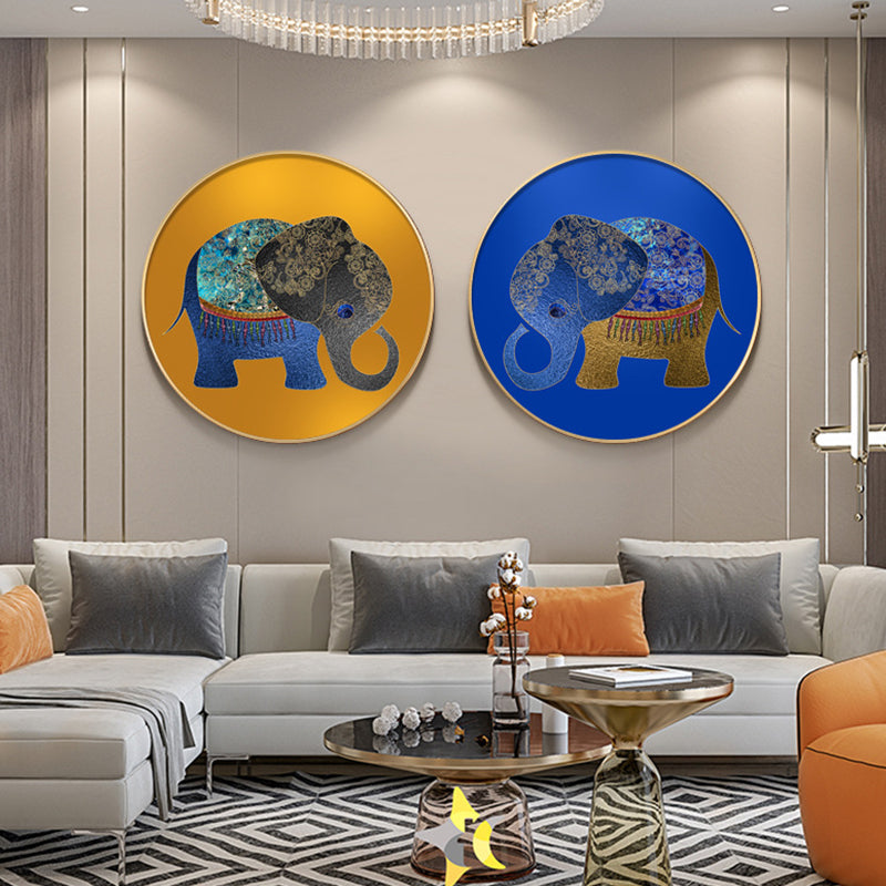Frendorf | Elefant Wandkunst Dekor Texturiert Asiatischer Stil für Esszimmer Eingewickelte Leinwand