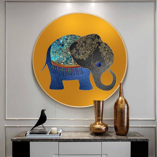 Frendorf | Elefant Wandkunst Dekor Texturiert Asiatischer Stil für Esszimmer Eingewickelte Leinwand