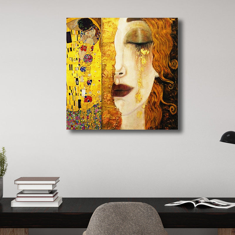 Frendorf | Art Nouveau Fantasie Figuren Malerei Leinwand Texturiert Braun Wanddekoration für Gästezimmer