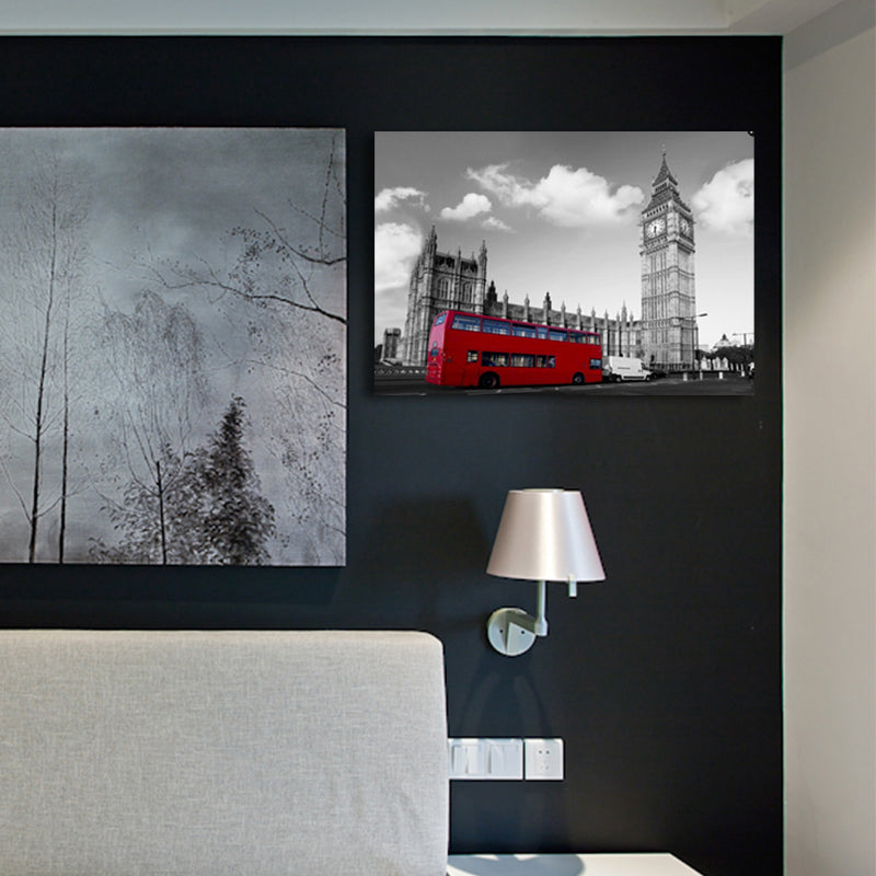 Frendorf | Global Inspired Big Ben Leinwand Rot und Grau Strukturiertes Wandkunst Druck für Wohnzimmer
