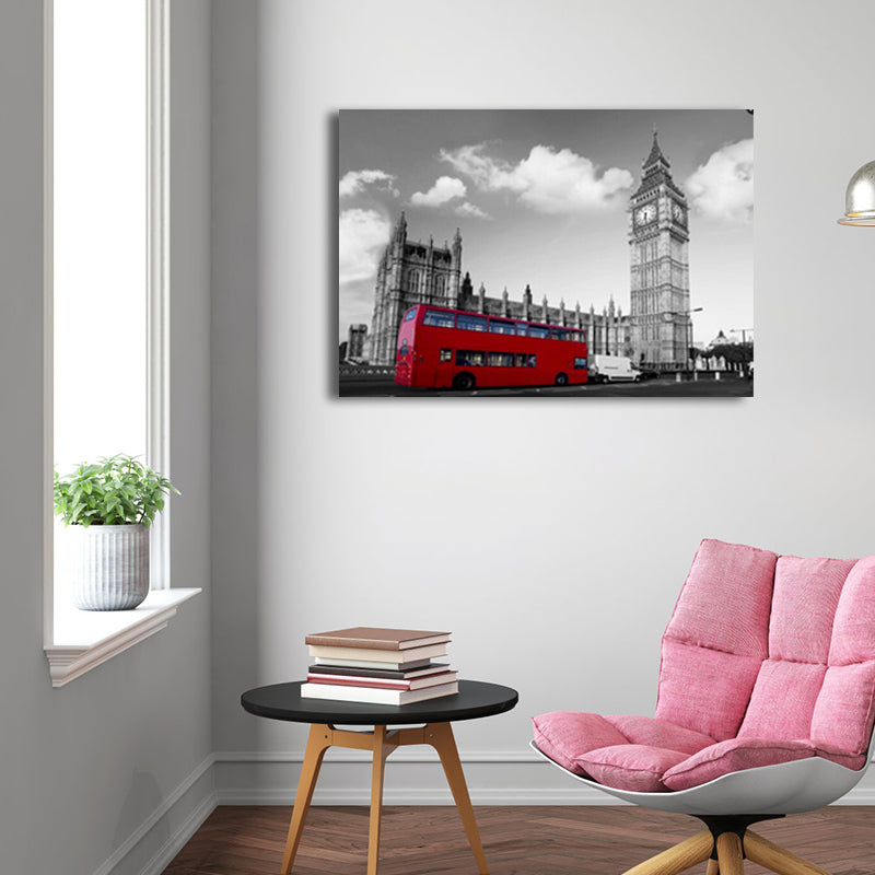 Frendorf | Global Inspired Big Ben Leinwand Rot und Grau Strukturiertes Wandkunst Druck für Wohnzimmer