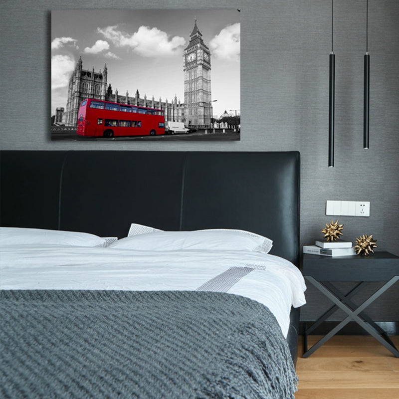 Frendorf | Global Inspired Big Ben Leinwand Rot und Grau Strukturiertes Wandkunst Druck für Wohnzimmer