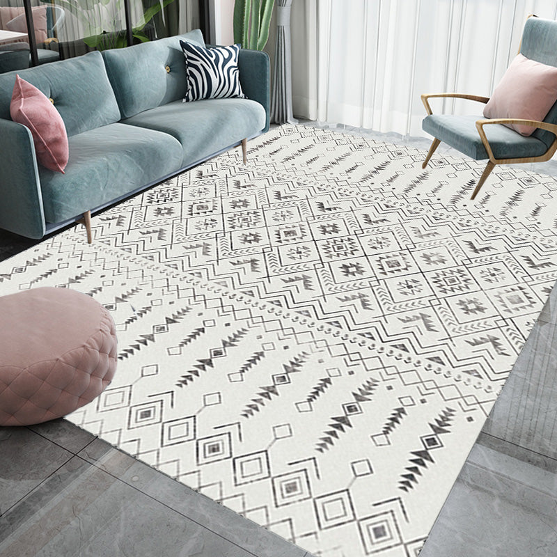 Frendorf | Witte en zwarte boheemse tapijt Polyester gestreept patroon tapijt huisdiervriendelijk wasbaar antislip achtergrond tapijt voor decoratie