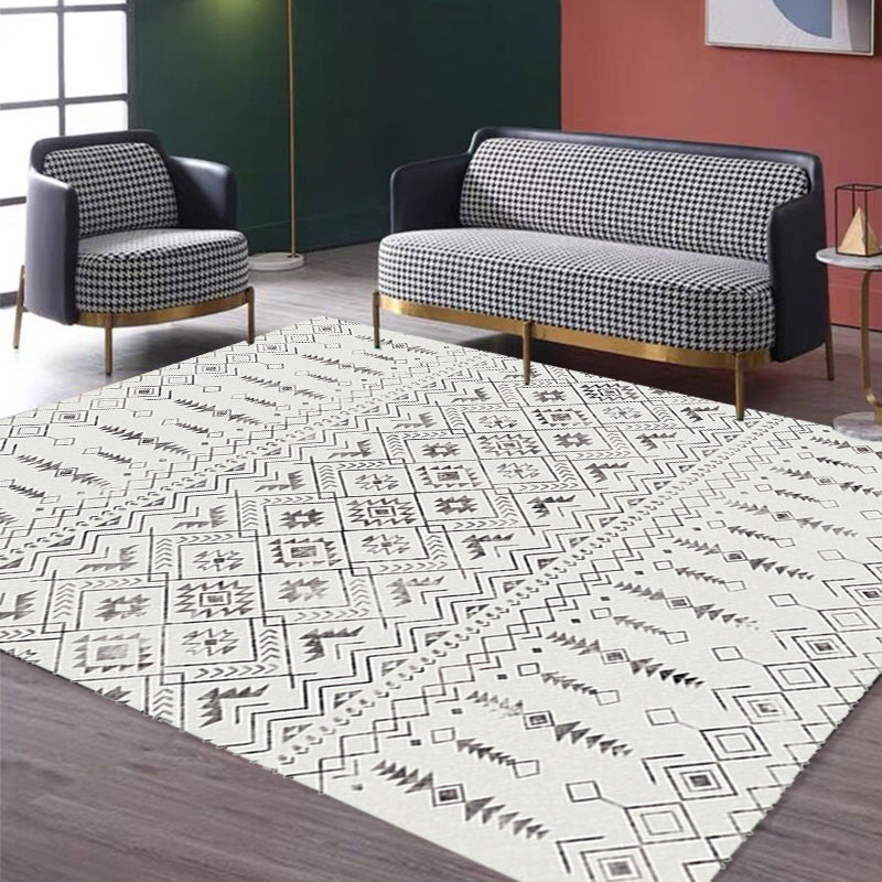 Frendorf | Witte en zwarte boheemse tapijt Polyester gestreept patroon tapijt huisdiervriendelijk wasbaar antislip achtergrond tapijt voor decoratie