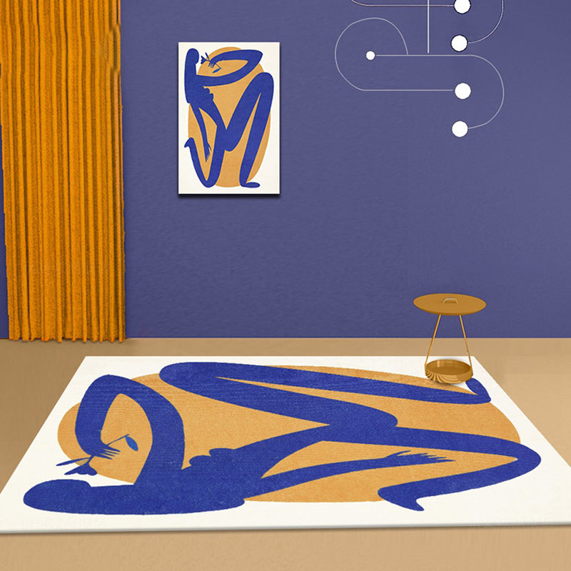 Frendorf | Blau und Orange Abstrakter Teppich Polyester Moderner Teppich Waschbar Rutschfest Haustierfreundlicher Bereichsteppich für das Wohnzimmer
