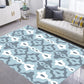 Retro geometrisches Blumenmuster Teppich Blau und Grün Südwest Teppich Polyester haustierfreundlich rutschfeste Rückseite waschbarer Teppich für das Wohnzimmer