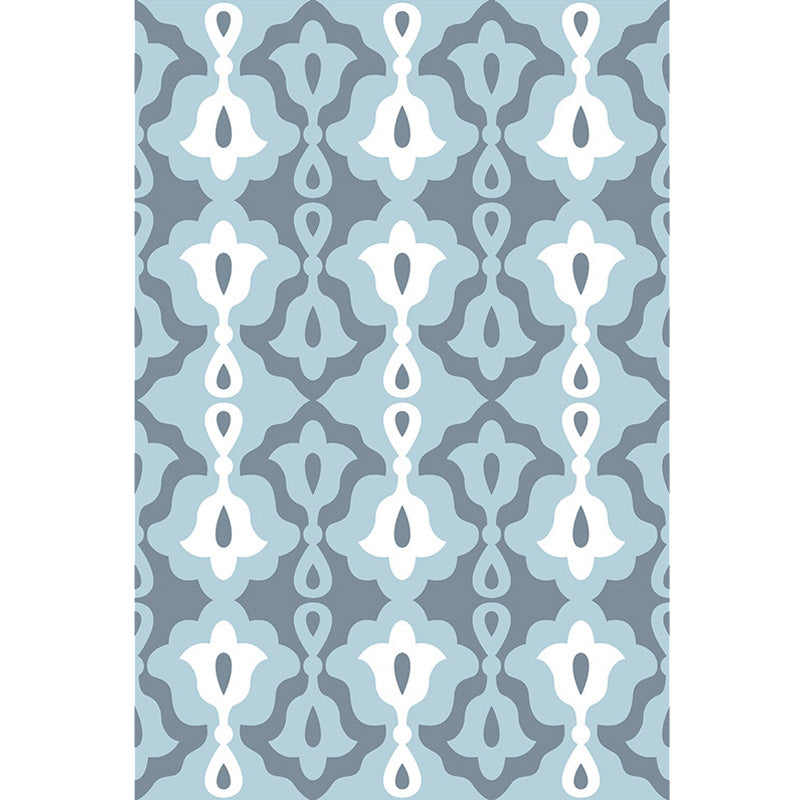 Retro geometrisches Blumenmuster Teppich Blau und Grün Südwest Teppich Polyester haustierfreundlich rutschfeste Rückseite waschbarer Teppich für das Wohnzimmer