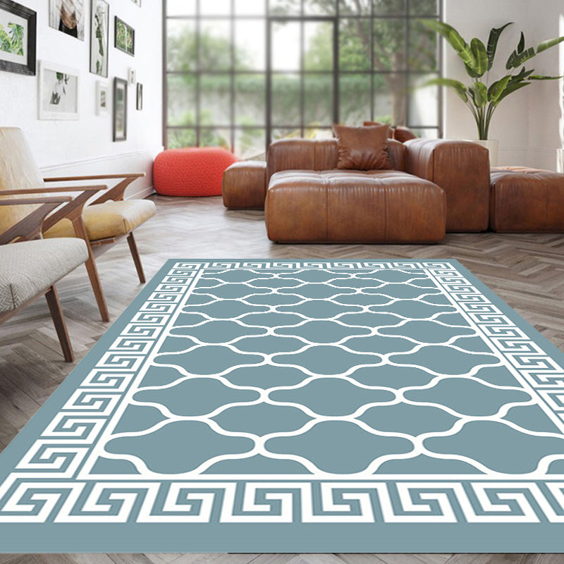 Retro geometrisches Blumenmuster Teppich Blau und Grün Südwest Teppich Polyester haustierfreundlich rutschfeste Rückseite waschbarer Teppich für das Wohnzimmer
