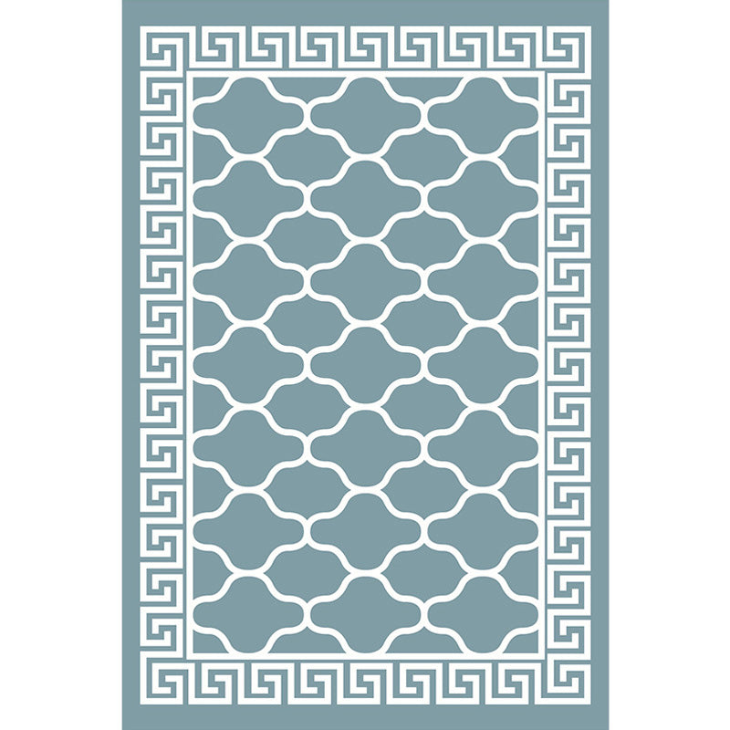 Retro geometrisches Blumenmuster Teppich Blau und Grün Südwest Teppich Polyester haustierfreundlich rutschfeste Rückseite waschbarer Teppich für das Wohnzimmer