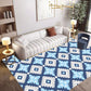 Retro geometrisches Blumenmuster Teppich Blau und Grün Südwest Teppich Polyester haustierfreundlich rutschfeste Rückseite waschbarer Teppich für das Wohnzimmer